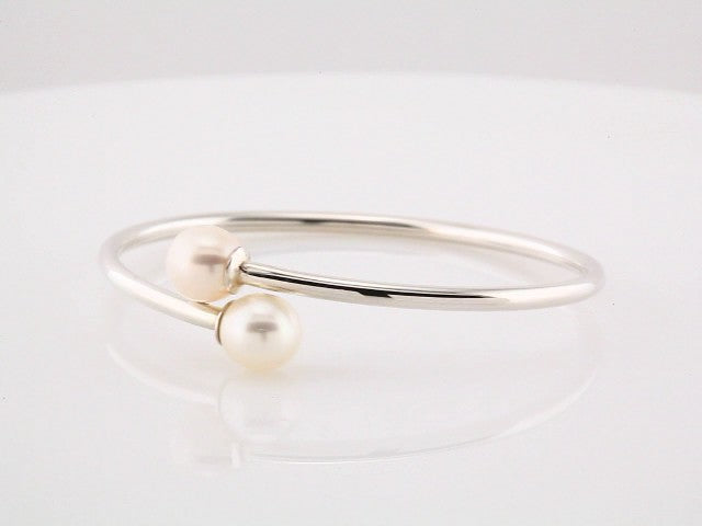 Sterling Silver Cultured Gray Freshwater Pearl Flexible Bangle Bracelet