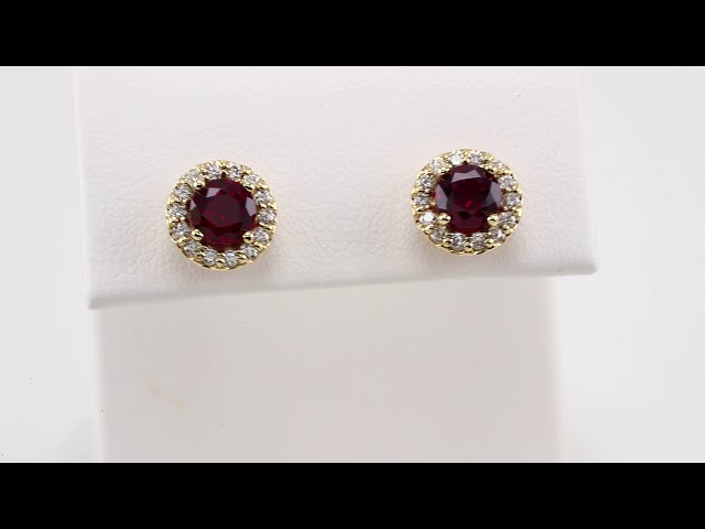 14K Yellow 4 mm Natural Ruby & 1/8 CTW Natural Diamond Earrings