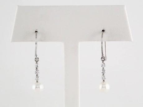 14K White Gold Cultured White Freshwater Pearl & 1/4 CTW Natural Diamond Earrings