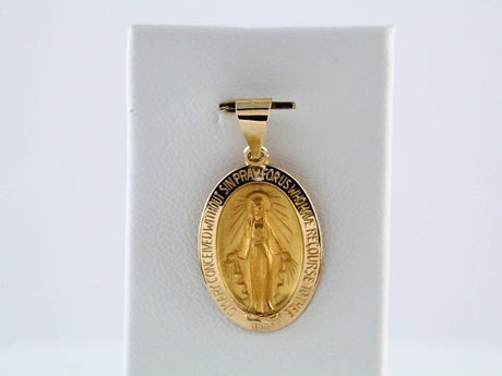 14K Yellow Gold 19x13.5 mm Oval Hollow Miraculous Medal