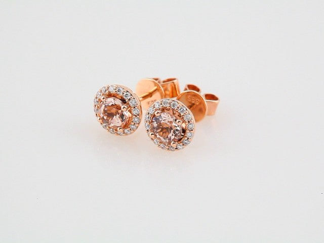 14K Rose Natural Pink Morganite & 1/5 CTW Natural Diamond Earrings