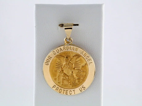 14K Yellow 21.75 mm Round Hollow Guardian Angel Medal