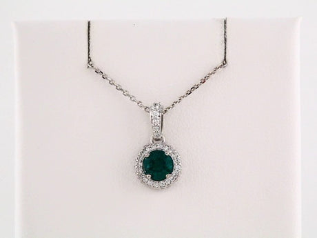 14K White Natural Emerald & 1/5 CTW Natural Diamond 18" Necklace