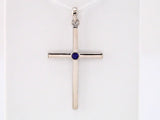 14K White Gold Natural Blue Sapphire Cross Pendant