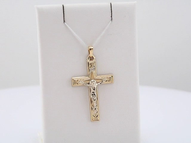 14K Yellow/White 37.6x22 mm Hollow Crucifix Pendant