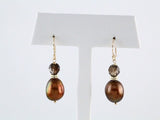 14K Yellow Gold Cultured Chocolate Freshwater Pearl & Natural Smoky Quartz Earrings