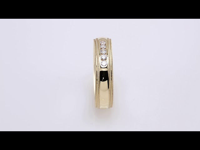 14K Yellow Gold 1/5 CTW Natural Diamond Half Round Comfort-Fit Milgrain Band Size 10