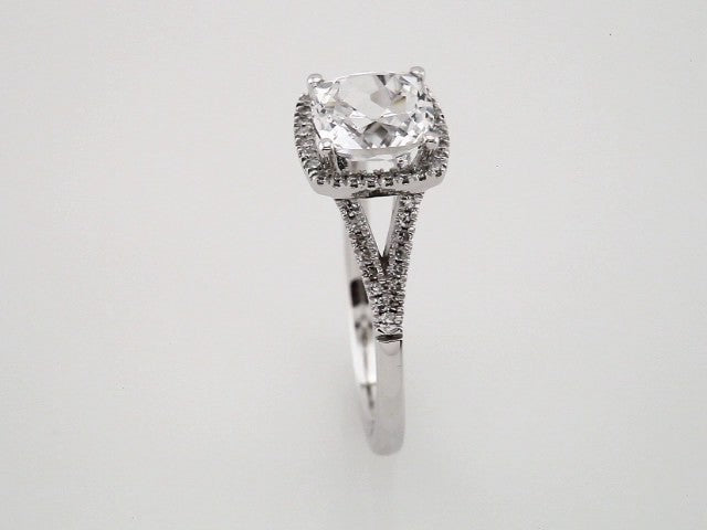 14K White Lab-Grown White Sapphire & 1/5 CTW  Natural Diamond Ring