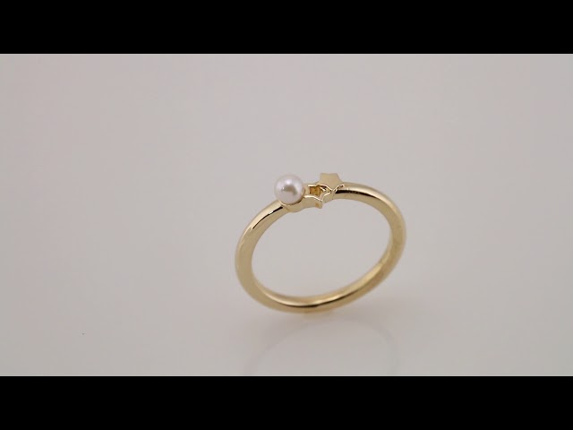 14K Yellow Cultured White Freshwater Pearl Youth Double Star Ring