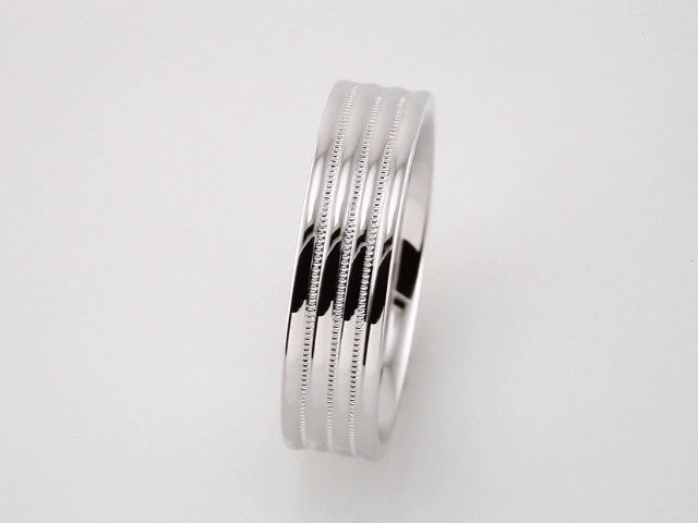 14K White 6 mm Ridged Band with Milgrain Size 5.5