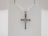 14K White .025 CT Natural Diamond Heart & Cross Pendant