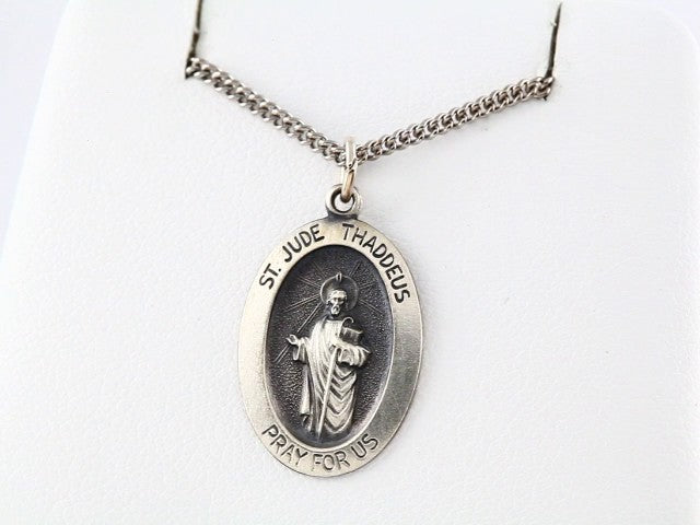 Sterling Silver 18.7x13.5 mm Oval St. Jude Thaddeus 18" Necklace