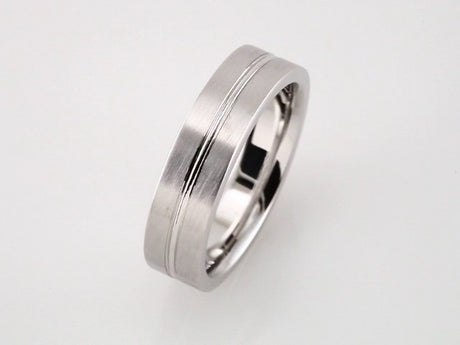 10K White Gold 6 mm Grooved Comfort-Fit Flat Band Size 10