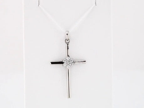 14K White 1/10 CTW Natural Diamond Cross Pendant