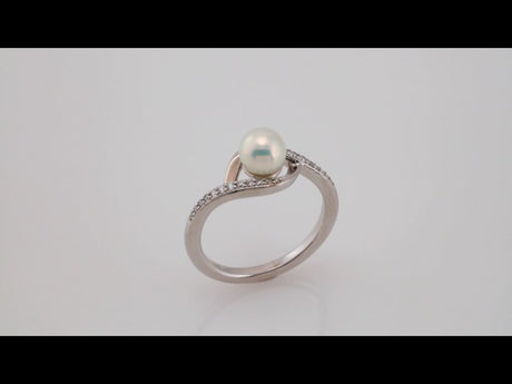 14K White Cultured White Freshwater Pearl & 1/8 CTW Natural Diamond Ring