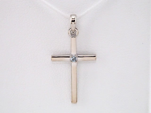 14K White Natural Aquamarine Cross Pendant