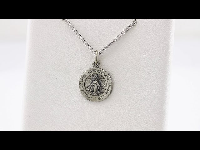 Sterling Silver 15 mm Miraculous Medal with 18" Curb Chain