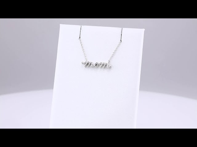 14K White Petite Mom Script 16" Necklace