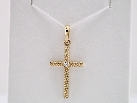 14K Yellow Gold .02 CT Natural Diamond Cross Pendant