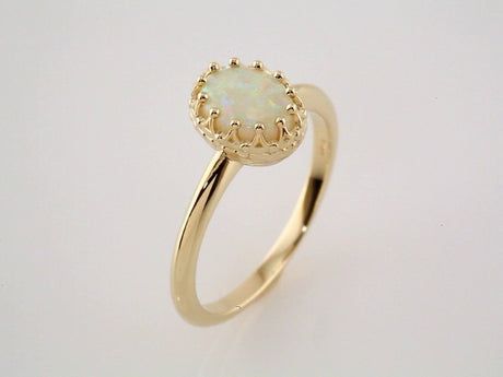 14K Yellow Natural Opal Crown Ring