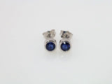 14K White Natural Blue Sapphire Bezel-Set Earrings