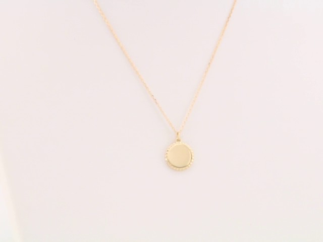 18K Yellow Gold Vermeil Engravable Beaded Disc 16-18" Necklace