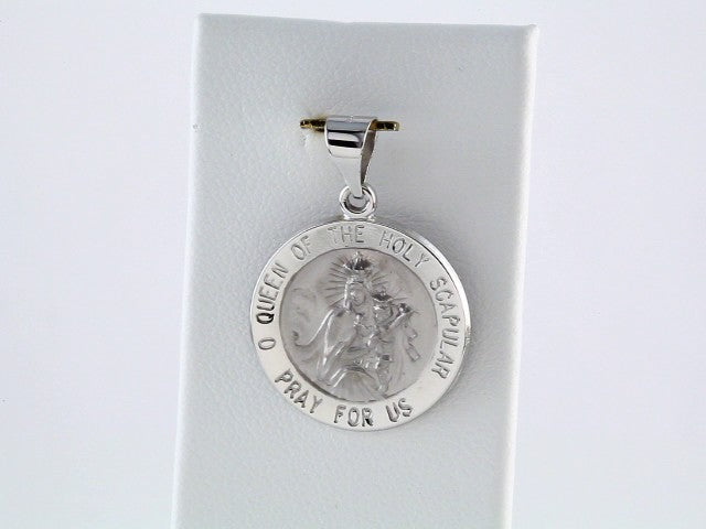 14K White 18x18 mm Round Hollow Scapular Medal