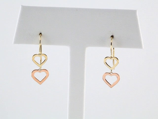 14K Yellow/Rose Double Heart Earrings