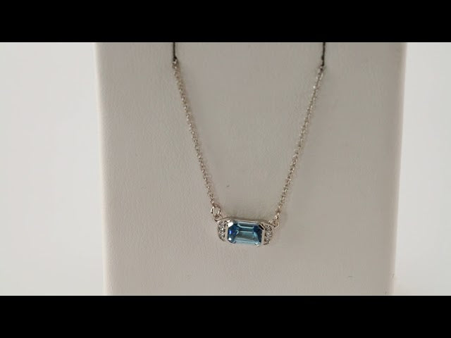 14K White Gold Natural Aquamarine & .02 CTW Natural Diamond Bar 16" Necklace