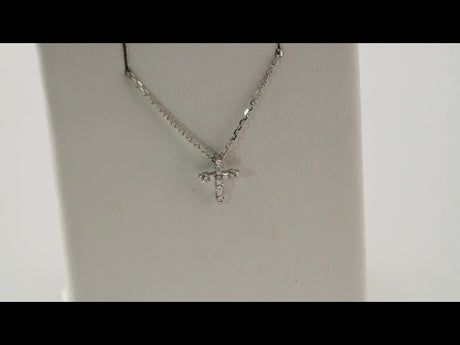 14K White .08 CTW Natural Diamond Cross 16-18" Necklace