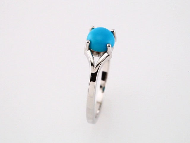 14K White 6 mm Natural Turquoise Cabochon Ring