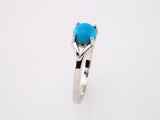 14K White 6 mm Natural Turquoise Cabochon Ring