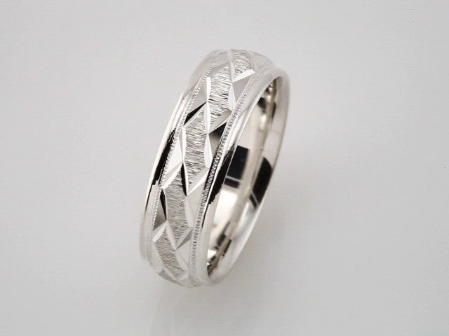 Sterling Silver 7 mm Milgrain Edge Geometric Faceted Comfort-Fit Half Round Band Size 7.5