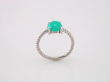 14K White Natural Green Chrysoprase Ring