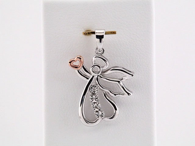 Sterling Silver & 14K Rose Gold Vermeil .006 CTW Natural Diamond Angel Pendant  