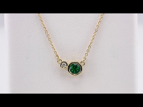 14K Yellow Gold Natural Emerald & .02 CTW Natural Diamond 18" Necklace 
