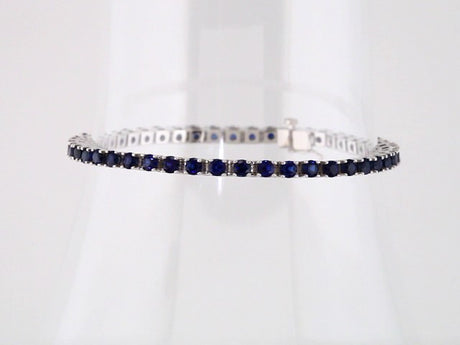 14K White Gold Natural Blue Sapphire Line 7" Bracelet