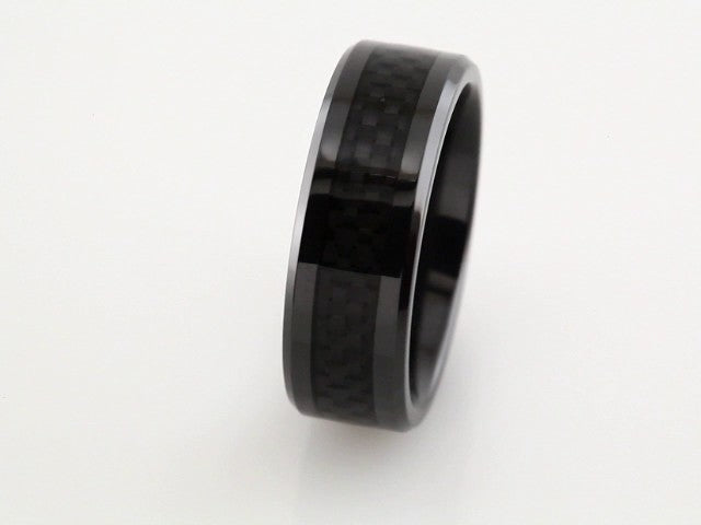 Black Titanium 8 mm Beveled-Edge Carbon Fiber Inlay Band Size 8