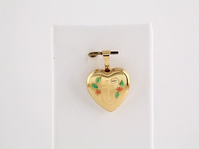 Gold-Plated 14K Yellow Gold-Plated Sterling Silver Enamel Cross Heart Locket 