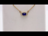 14K Yellow Lab-Grown Blue Sapphire & .05 CTW Natural Diamond Halo-Style 18" Necklace