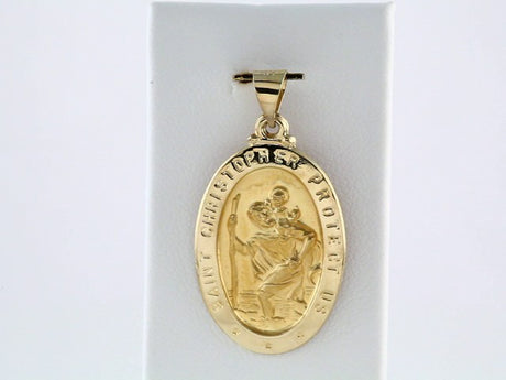 14K Yellow Gold 25x17 mm Oval Hollow St. Christopher Medal