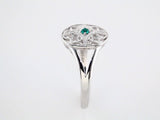 Sterling Silver Natural Emerald Granulated Filigree Ring