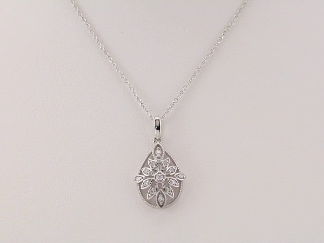 14K White Gold 1/6 CTW Natural Diamond Granulated Filigree 16-18" Necklace