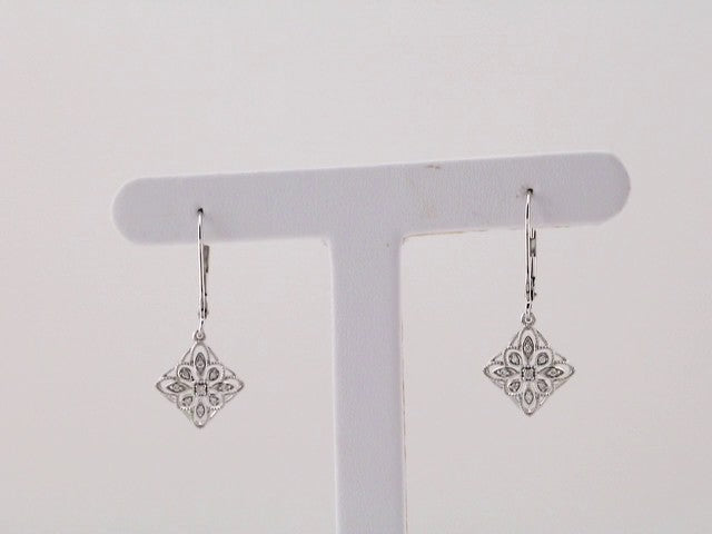 14K White 1/10 CTW Natural Diamond Granulated Filigree Earrings