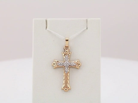 14K Yellow .05 CTW Natural Diamond Hollow Cross Pendant