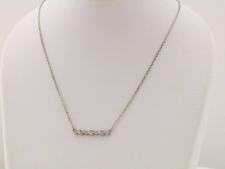 14K White Gold 1/5 CTW Natural Diamond Bezel-Set Bar 16-18" Necklace  