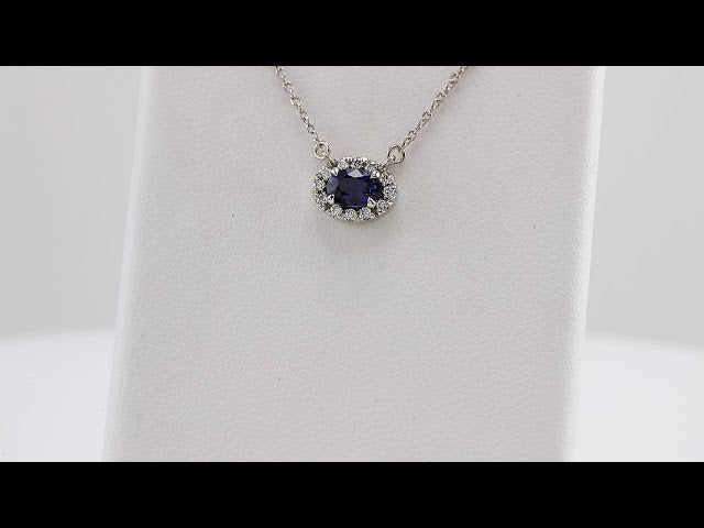 14K White 5x3 mm Lab-Grown Blue Sapphire & .05 CTW Natural Diamond 18" Necklace