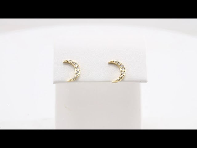 14K Yellow Gold 1/10 CTW Natural Diamond Crescent Moon Earrings