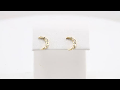 14K Yellow Gold 1/10 CTW Natural Diamond Crescent Moon Earrings
