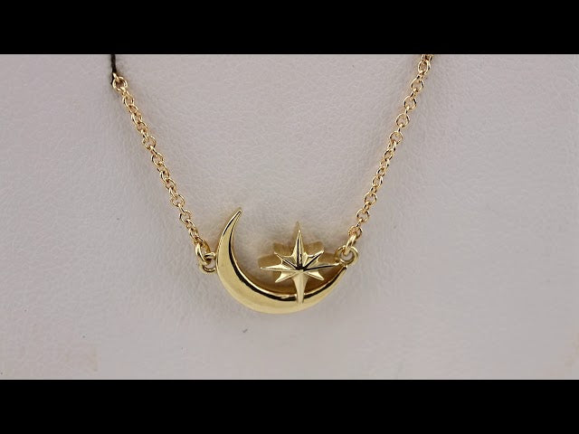 14K Yellow Crescent Moon & Star 16-18" Necklace